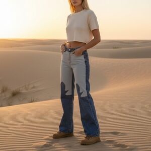 Cider Flame Them Boot Cut Western Jeans In Light And Blue Denim Size Large